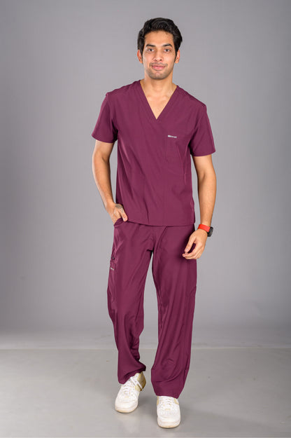 Marvelous Maroon Scrub Set Men