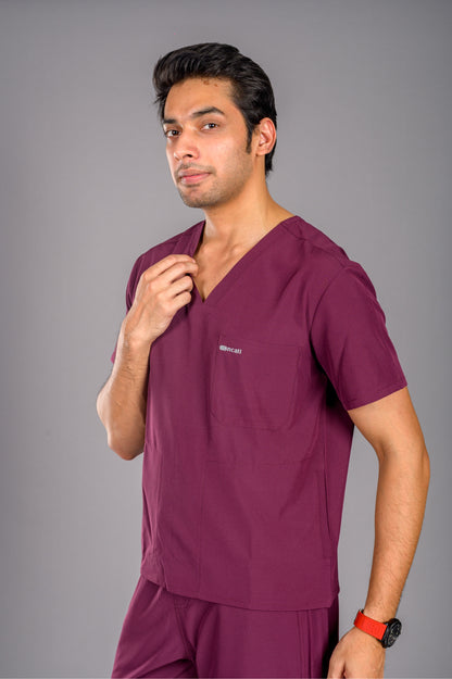 Marvelous Maroon Scrub Set Men