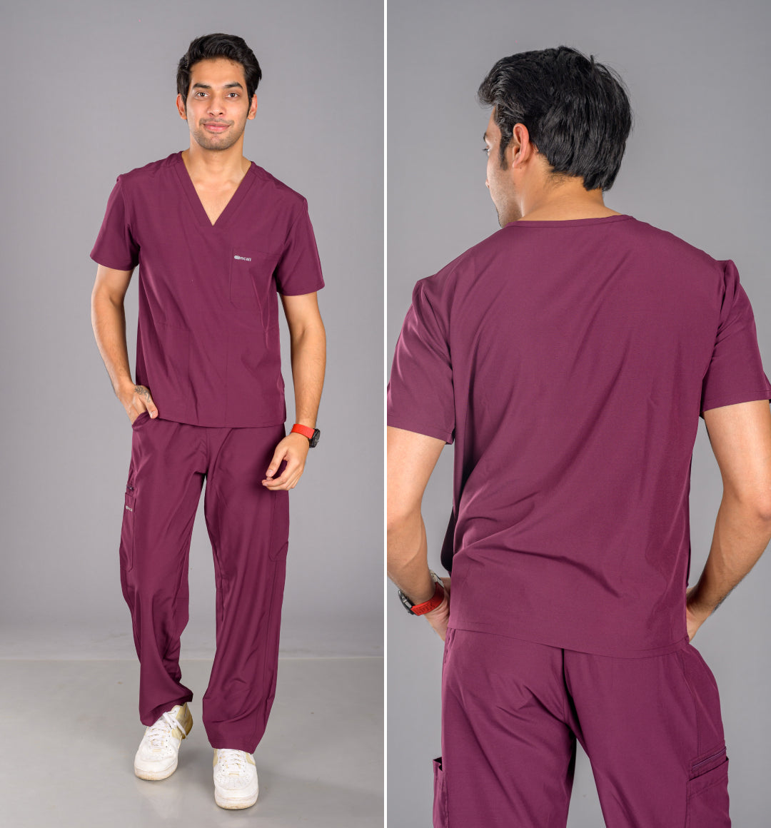 Marvelous Maroon Scrub Set Men